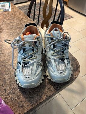 Balenciaga Track Style Sneakers in Light Blue & Orange